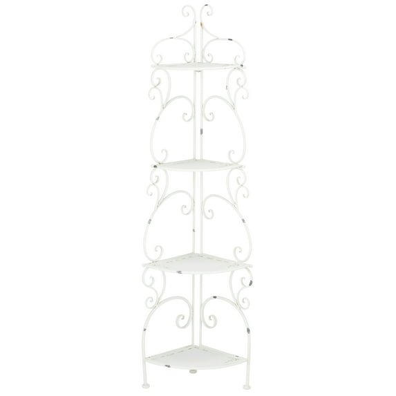 SAFAVIEH Turuca Outdoor Patio 4 Tier Corner Shelf Unit, Antique White