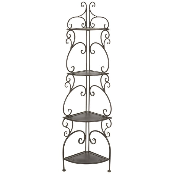 SAFAVIEH Turuca Outdoor Patio 4 Tier Corner Shelf Unit, Rustic Brown