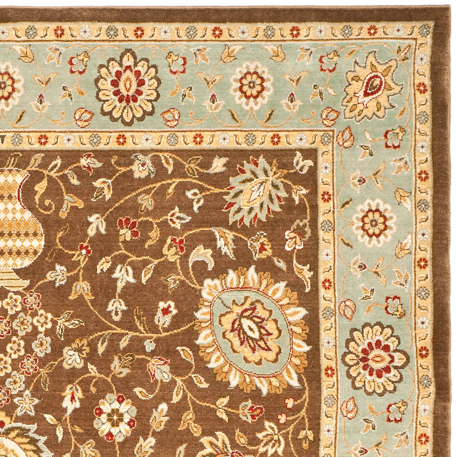 Tuscany Elegance Hand-Knotted Wool Area Rug, Brown/Light Blue, 8' x 11'2"