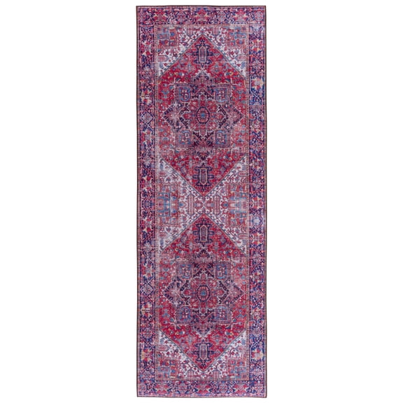 SAFAVIEH Tuscon Alondra Oriental Machine Washable Runner Rug, Red/Navy, 2'6" x 8'