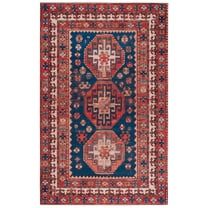 SAFAVIEH Tuscon Cole Oriental Machine Washable Area Rug, Navy/Rust, 4' x 6'