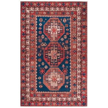 SAFAVIEH Tuscon Cole Oriental Machine Washable Area Rug, Navy/Rust, 4' x 6'