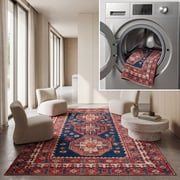 SAFAVIEH Tuscon Cole Oriental Machine Washable Area Rug, Navy/Rust, 4' x 6'
