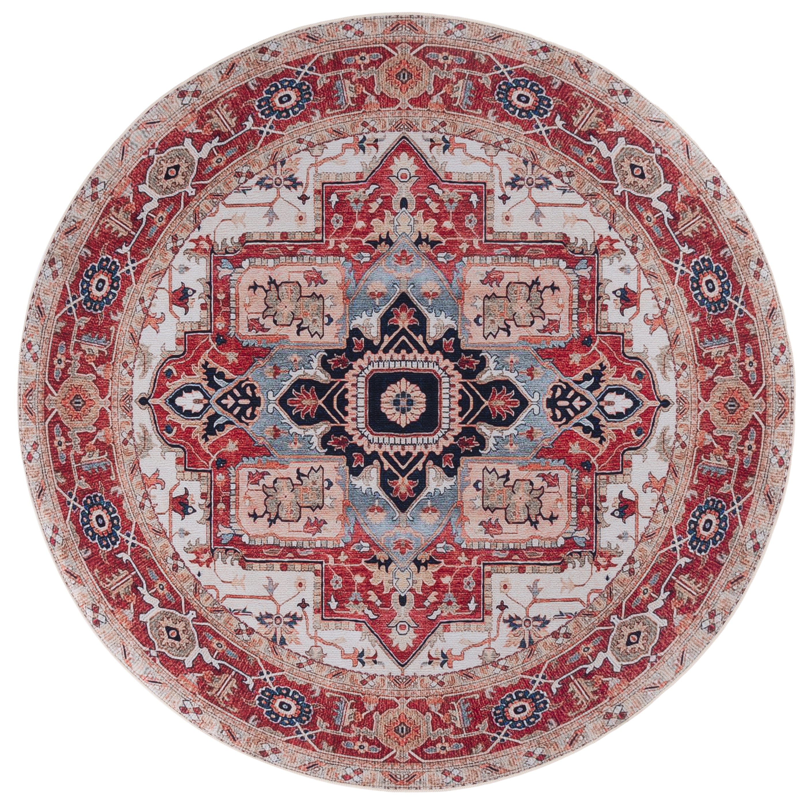 SAFAVIEH Tuscon Juliet Oriental Machine Washable Area Rug, Beige/Rust, 6' x 6' Round