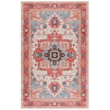 SAFAVIEH Tuscon Juliet Oriental Machine Washable Area Rug, Beige/Rust, 8' x 10'