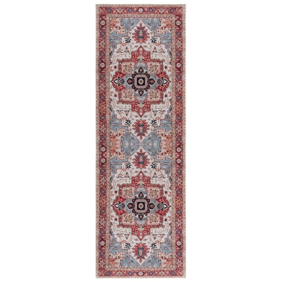 SAFAVIEH Tuscon Juliet Oriental Machine Washable Runner Rug, Beige/Rust, 2'6" x 8'