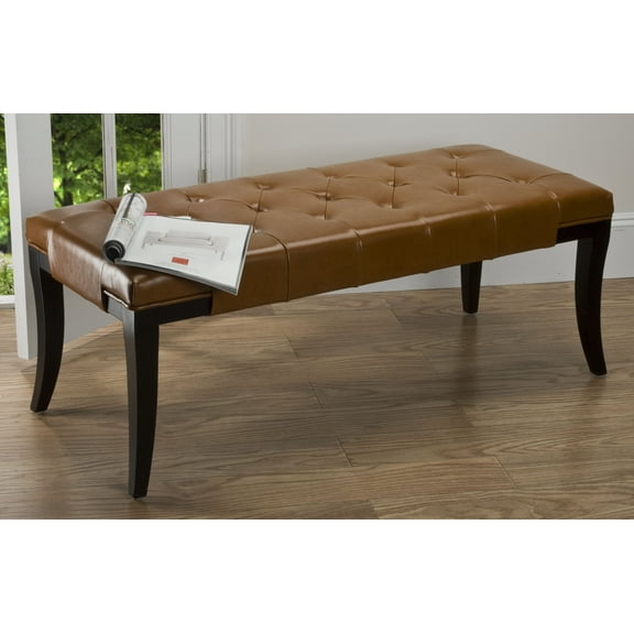 SAFAVIEH Tyler Rustic Curved Leather Tufted Bench, Saddle