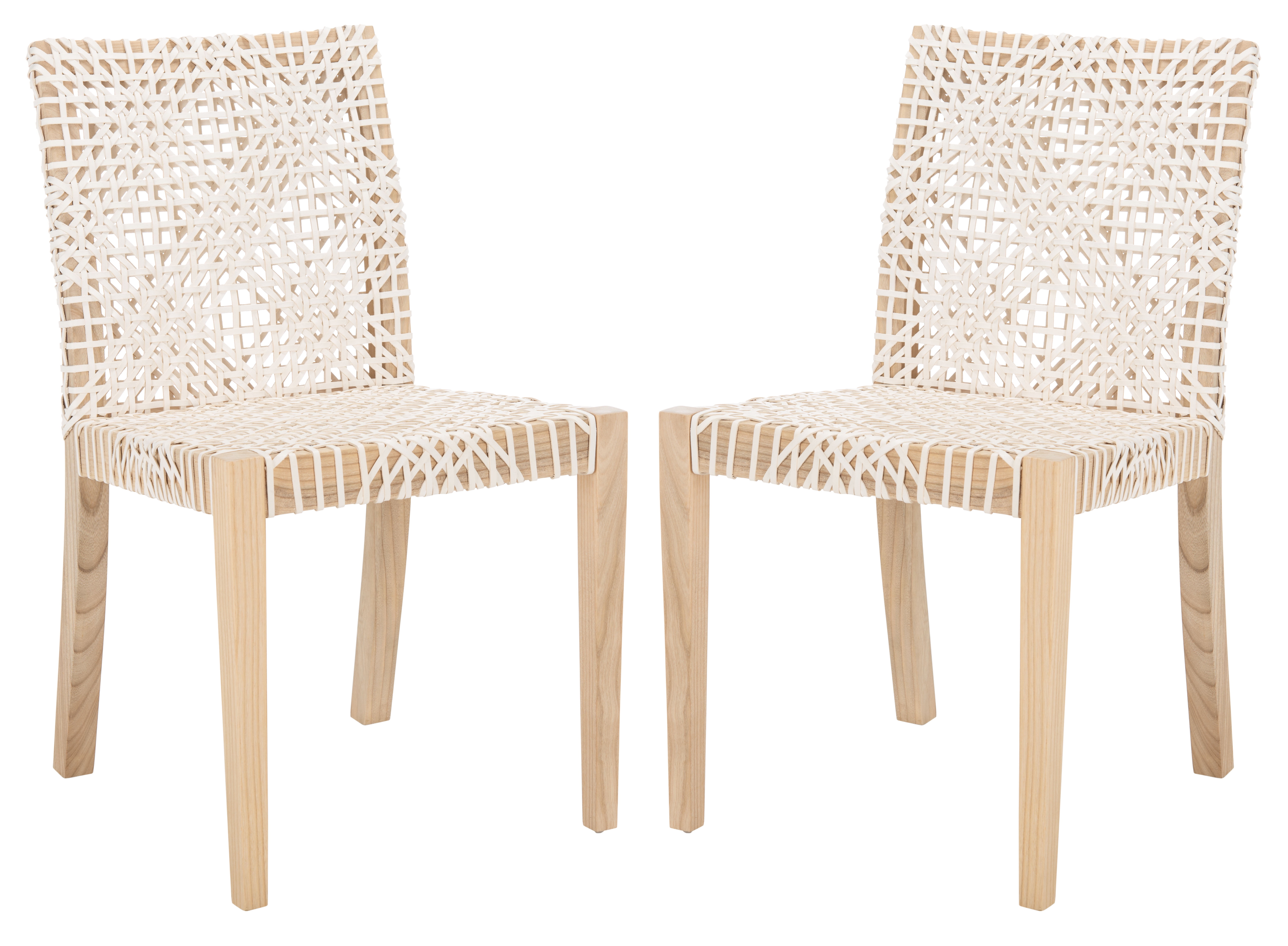Tyria White Leather and Teak Dining Chair Set