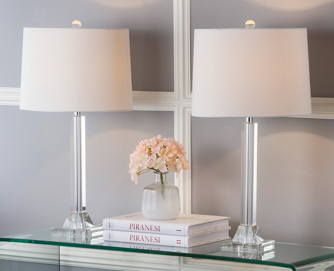 Safavieh Tyrone 14" Glam Crystal Table Lamp, Clear/Cream, Set of 2