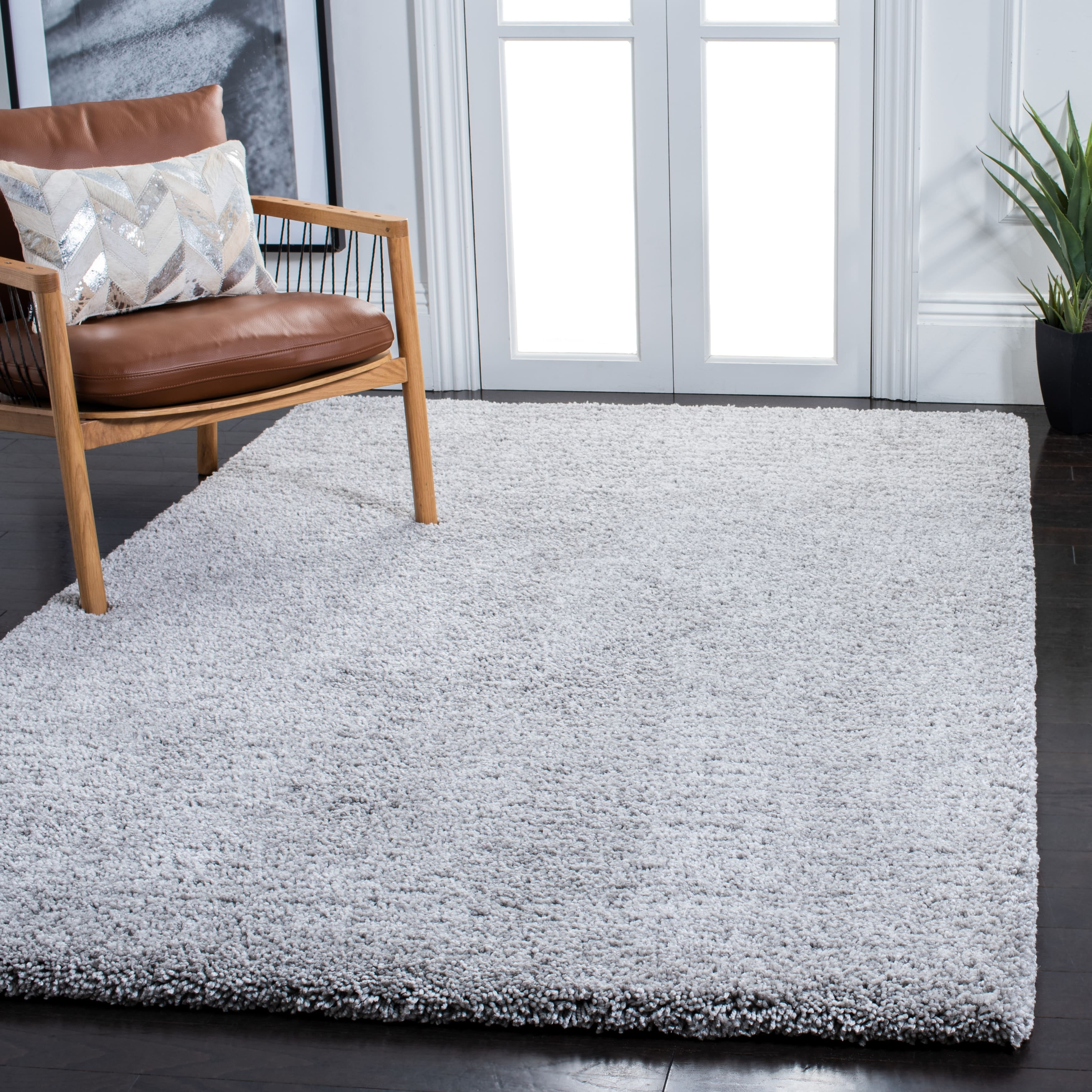 Luxurious Silver Shag 3'x5' Hand-Tufted Rectangular Rug
