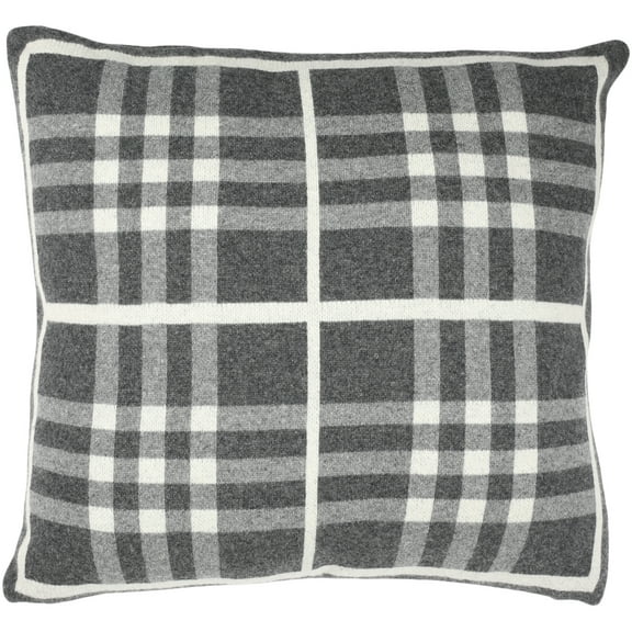 SAFAVIEH Unity Gingham Knit Plaid Pillow, 20" x 20", Dark Grey/Medium Grey/Ivory