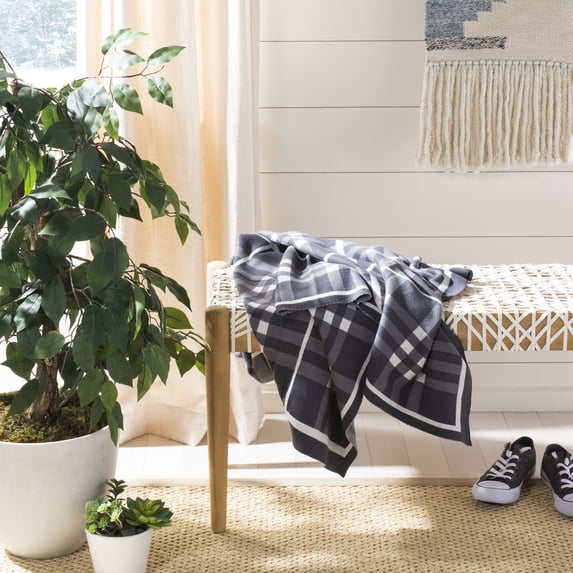 SAFAVIEH Unity Gingham Knit Plaid Throw, 50" x 60", Dark Grey/Medium Grey/Ivory