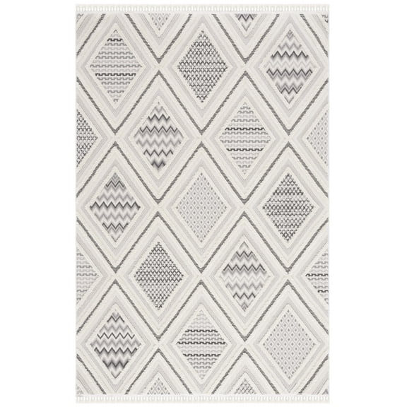 SAFAVIEH Urban Conchur High Low Trellis Chevron with Fringe Area Rug, Grey/Ivory, 8' x 10'