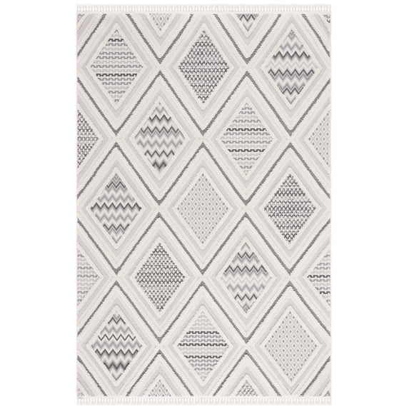SAFAVIEH Urban Conchur High Low Trellis Chevron with Fringe Area Rug, Grey/Ivory, 9' x 12'