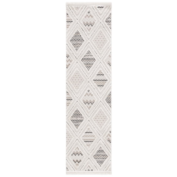 SAFAVIEH Urban Conchur High Low Trellis Chevron with Fringe Runner Rug, Grey/Ivory, 2'2" x 8'
