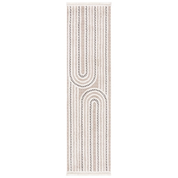 SAFAVIEH Urban Drew High Low Curve Striped with Fringe Runner Rug, Beige/Ivory, 2'2" x 8'