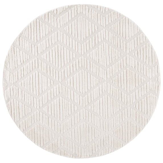 SAFAVIEH Urban Drew High Low Trellis with Fringe Area Rug, Ivory, 6'7" x 6'7" Round