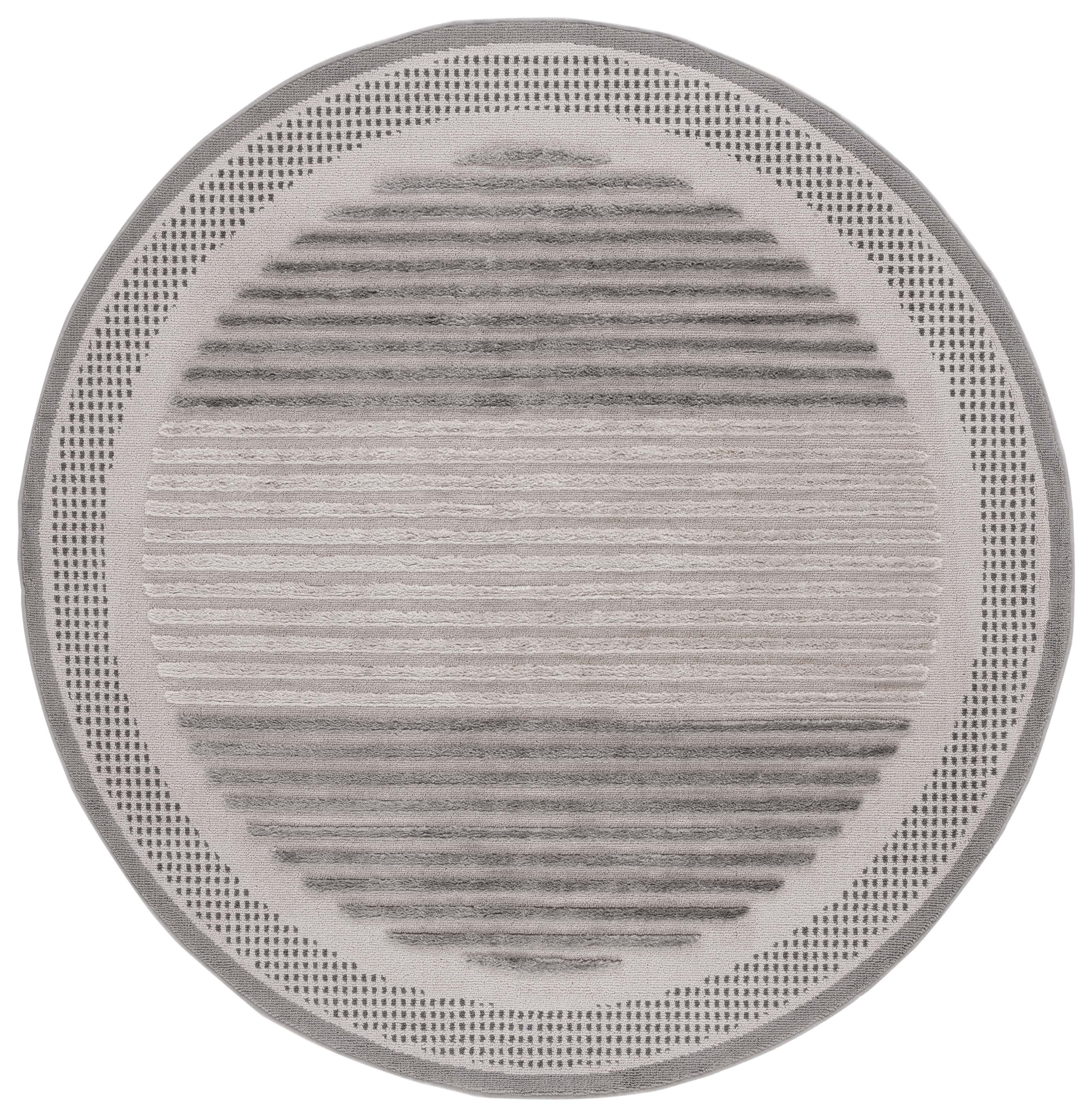 79" Round Gray Synthetic Flat Woven Geometric Rug