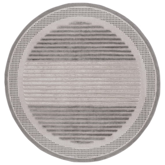 SAFAVIEH Urban Femie High Low Circle Striped with Fringe Area Rug, Grey/Light Grey, 6'7" x 6'7" Round
