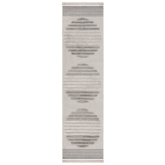 SAFAVIEH Urban Femie High Low Circle Striped with Fringe Runner Rug, Grey/Light Grey, 2'2" x 8'