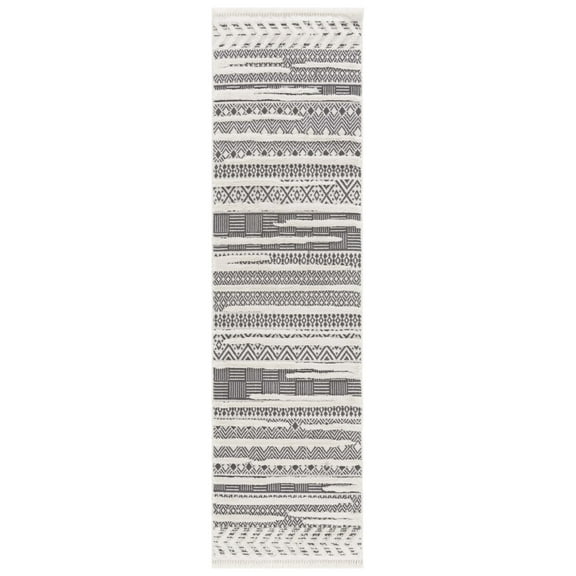 SAFAVIEH Urban Griselda High Low Striped with Fringe Runner Rug, Grey/Ivory, 2'2" x 8'