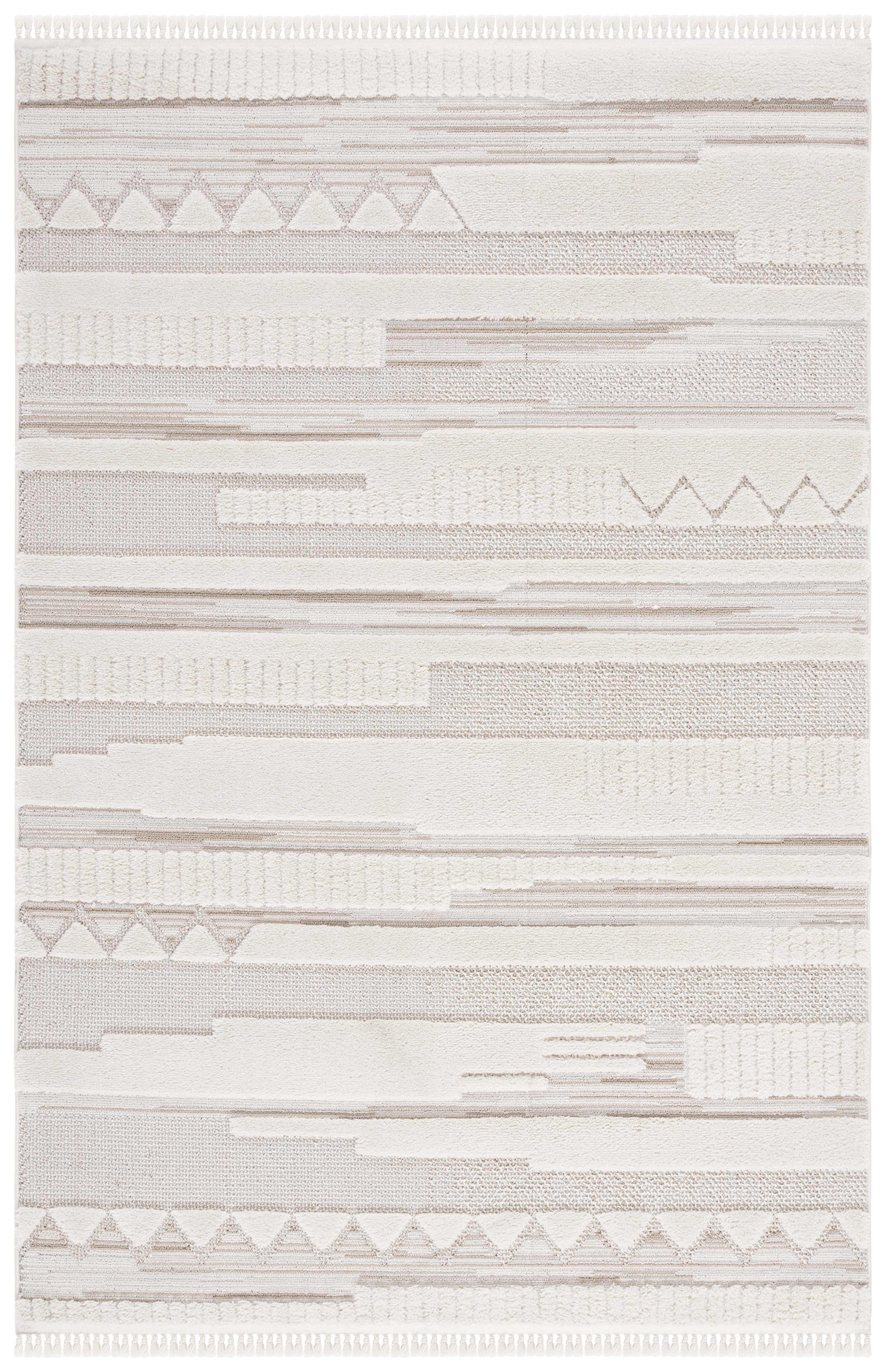 Bohemian Ivory Geometric Tassel Rug - 5'3" x 7'6"