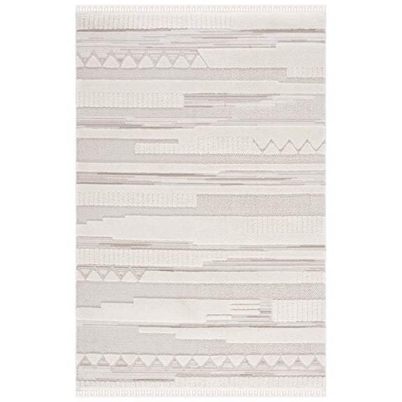 SAFAVIEH Urban Lavena High Low Aztec with Fringe Area Rug, Ivory/Beige, 9' x 12'