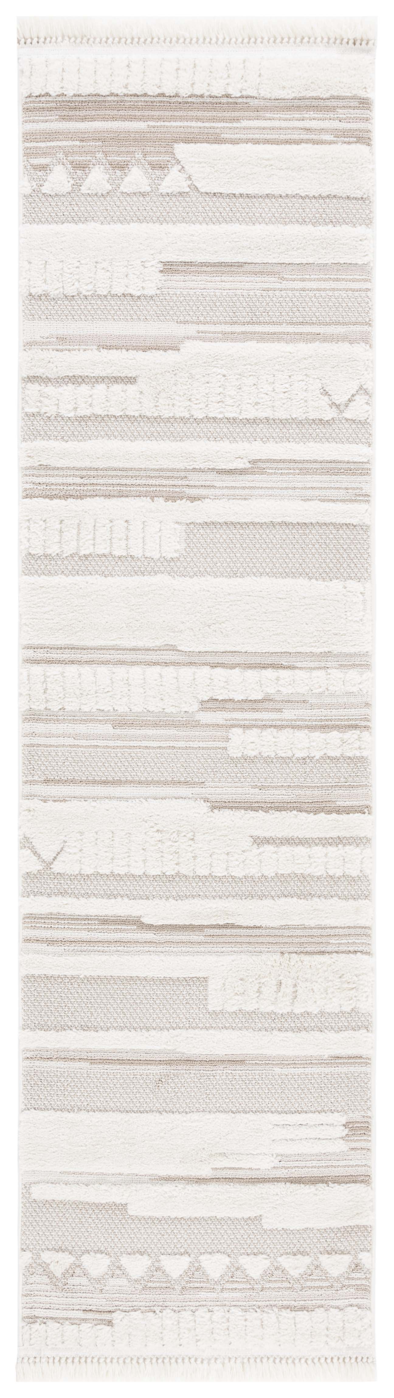 SAFAVIEH Urban Lavena High Low Aztec with Fringe Runner Rug, Ivory ...