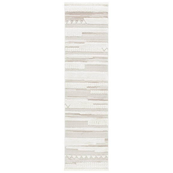 SAFAVIEH Urban Lavena High Low Aztec with Fringe Runner Rug, Ivory/Beige, 2'2" x 8'