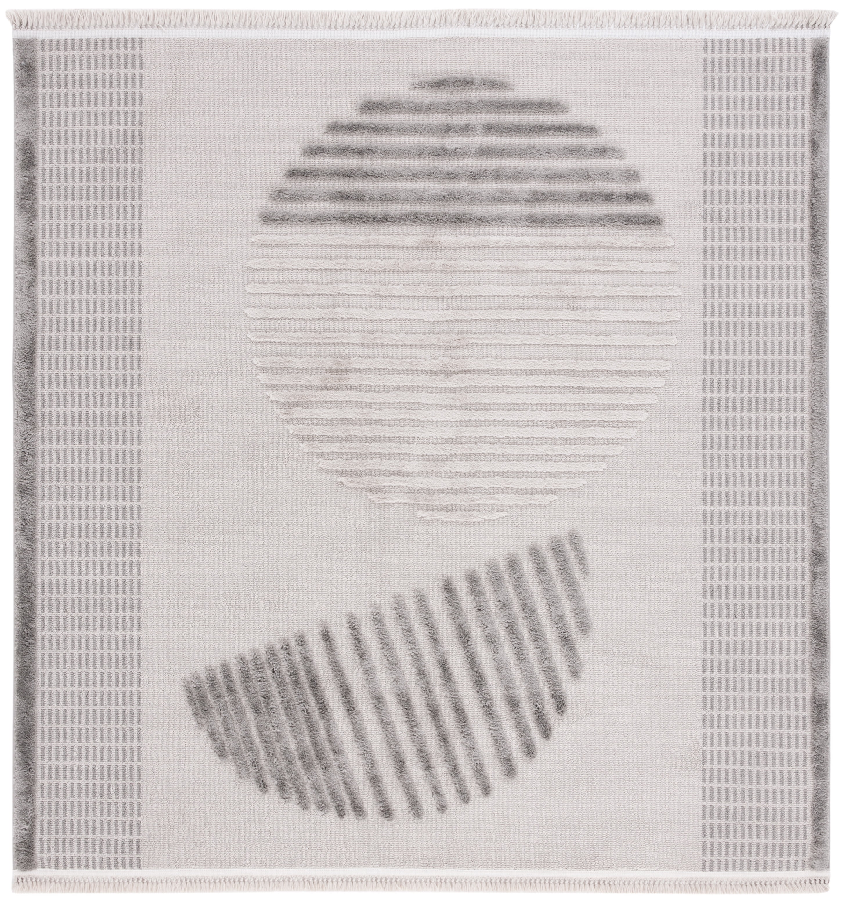 Urban Gray and Light Gray Geometric Polyester Area Rug