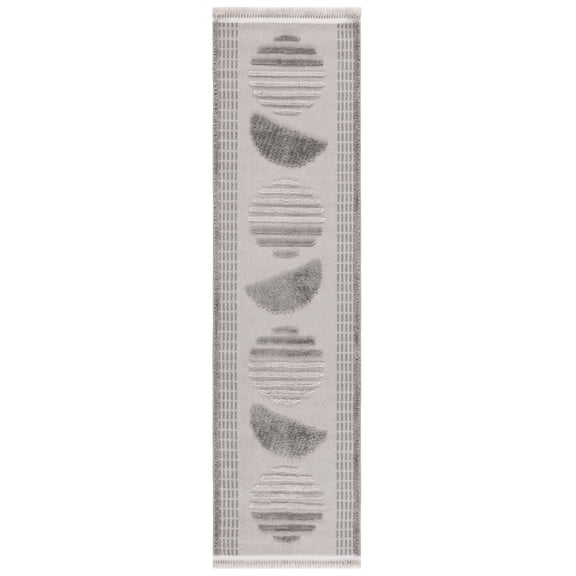 SAFAVIEH Urban Merrick High Low Double Circle Striped with Fringe Runner Rug, Grey/Light Grey, 2'2" x 8'