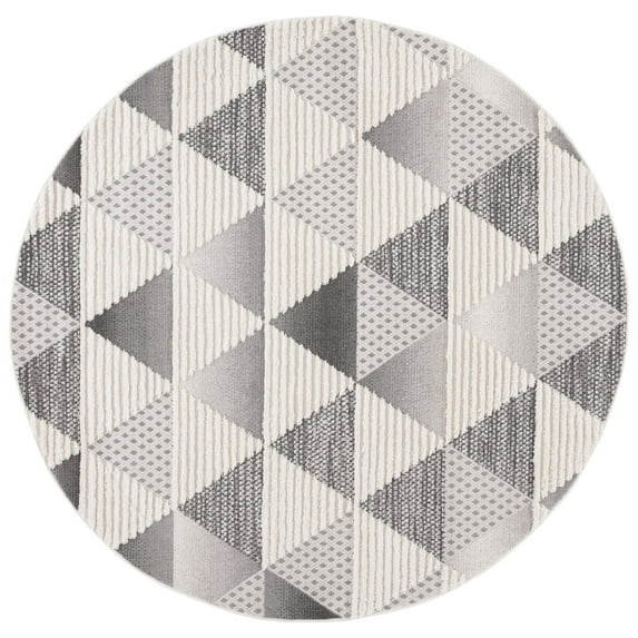 SAFAVIEH Urban Seachlann High Low Triangles with Fringe Area Rug, Grey/Ivory, 6'7" x 6'7" Round