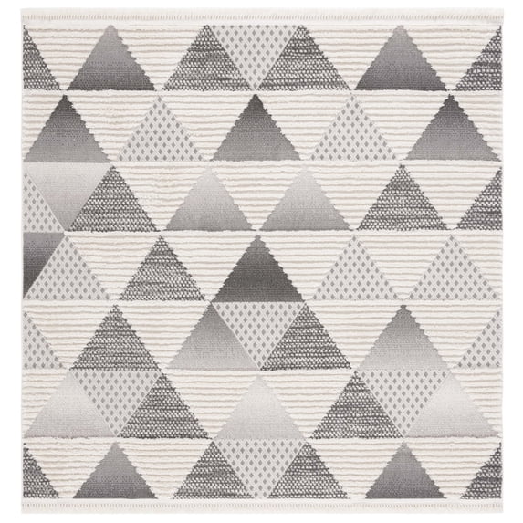 SAFAVIEH Urban Seachlann High Low Triangles with Fringe Area Rug, Grey/Ivory, 6'7" x 6'7" Square
