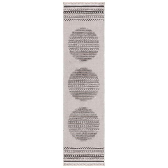 SAFAVIEH Urban Thornton High Low Circle Striped with Fringe Runner Rug, Grey/Light Grey, 2'2" x 8'