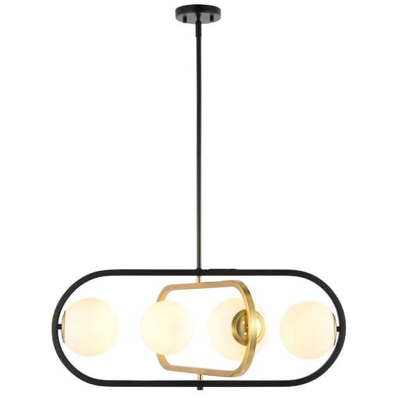 SAFAVIEH Urbana 4-Light LED Black Iron Pendant Light with White Shade