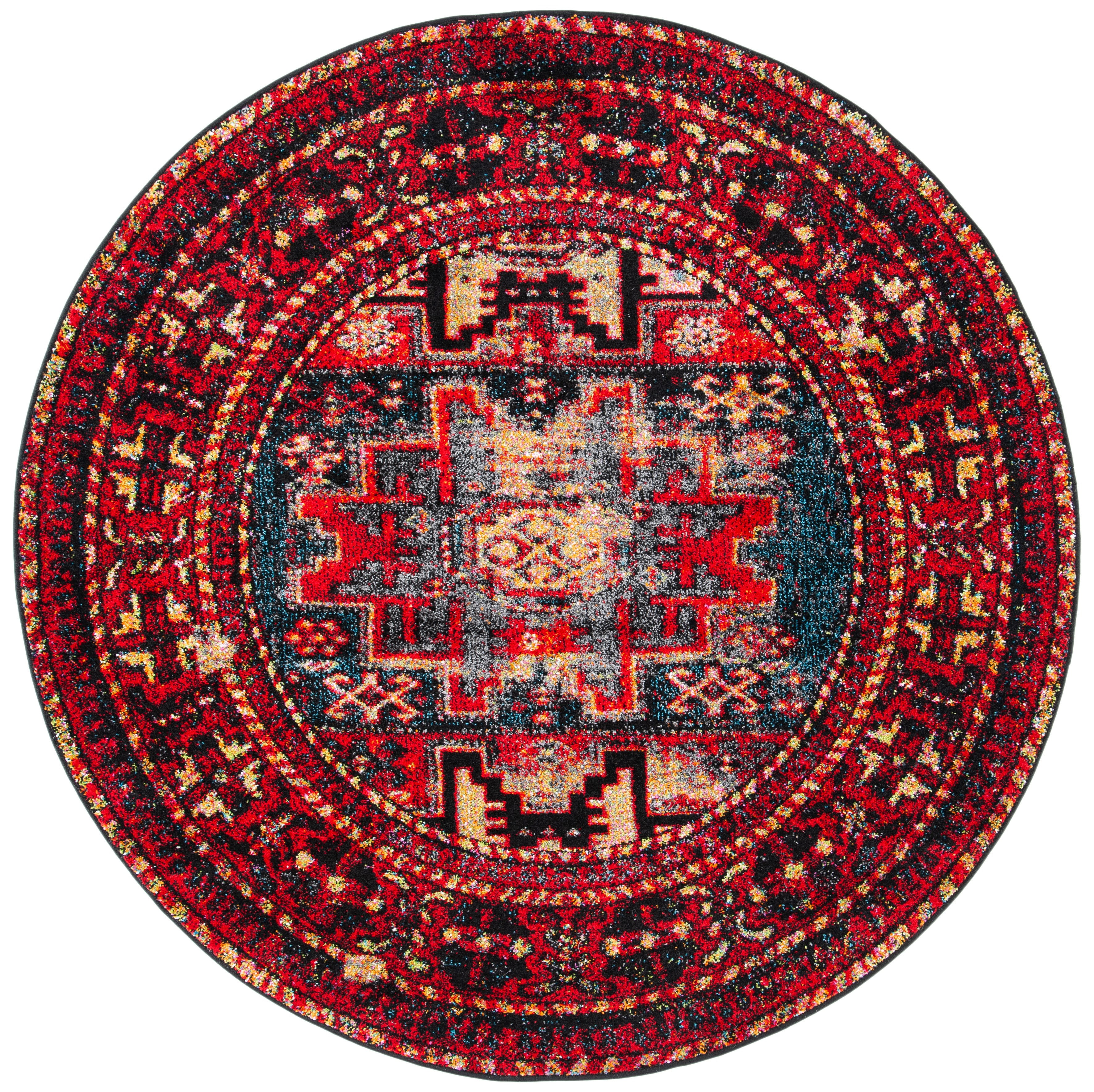 Vintage Red and Multi Round Synthetic Area Rug