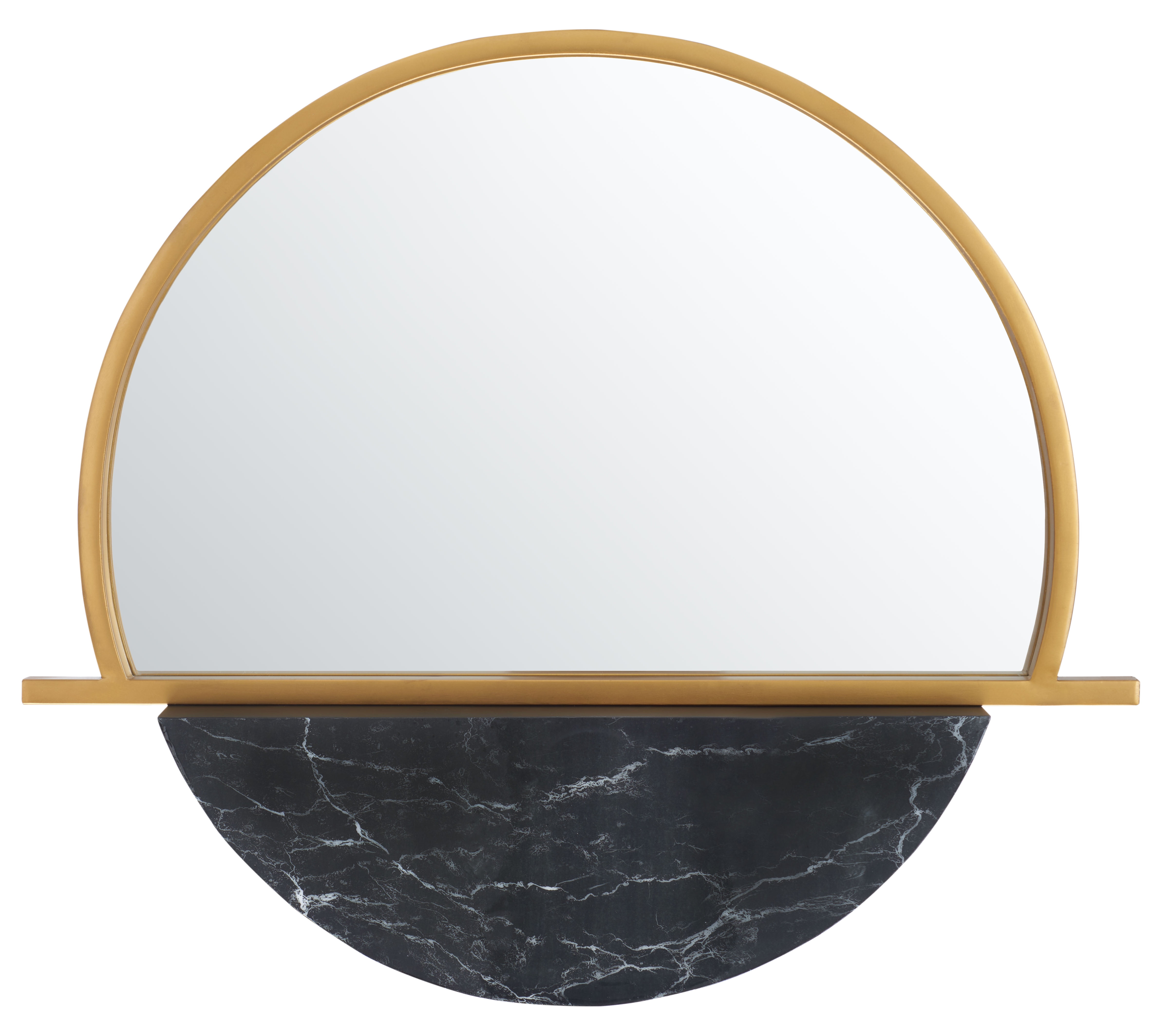 Decadent Gold & Black Geometric Round Wood Mirror 34"