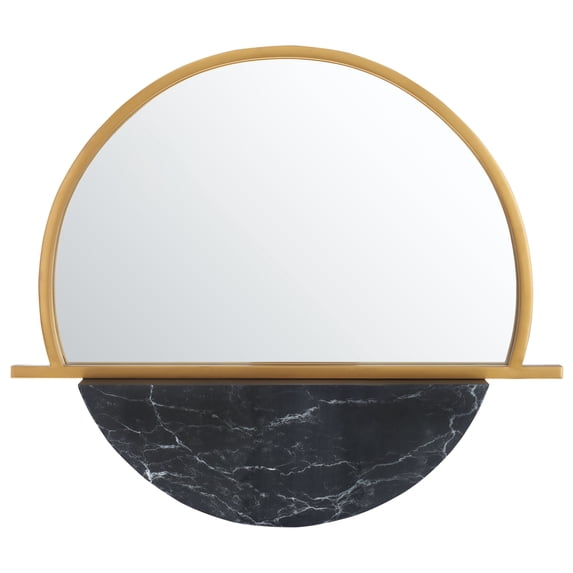SAFAVIEH Vaiani 33.8 in. x 28.8 in. Geometric Round Mirror, Gold/Black