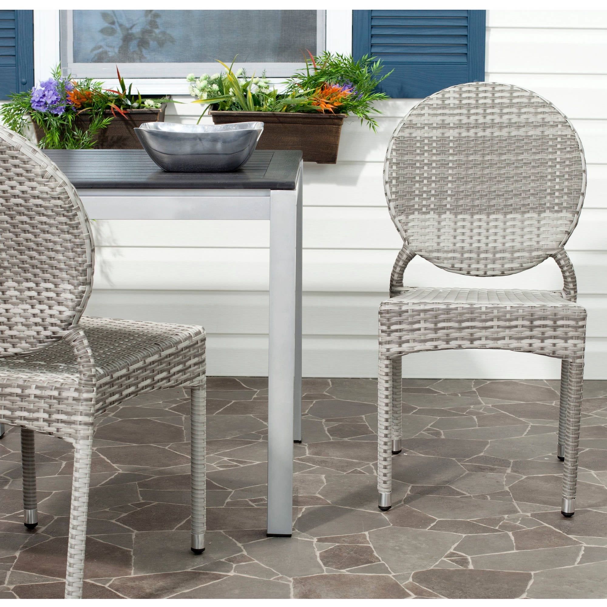 SAFAVIEH Valdez Outdoor Patio Stacking Side Chair, Grey, Set of 2