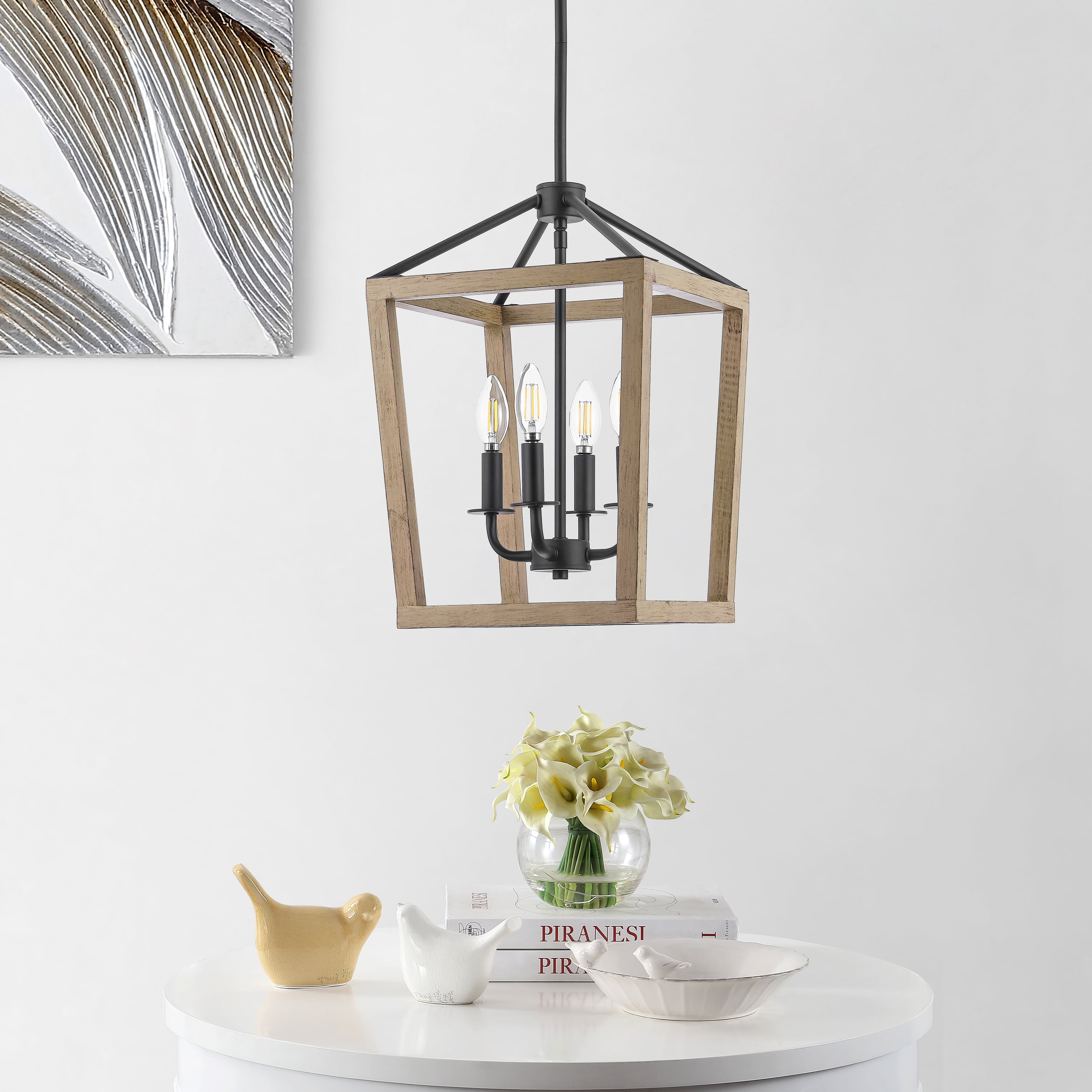 SAFAVIEH Valdis 4 Light Mid-Century Pendant, Black/Wood