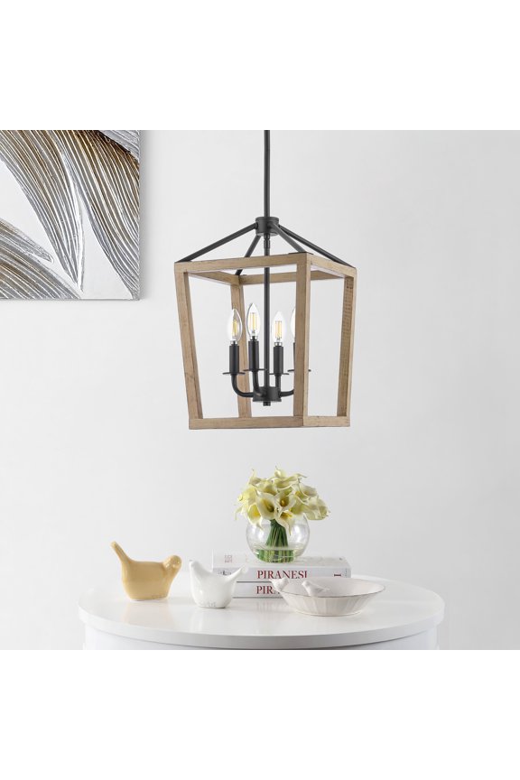 Valdis 4 Light Mid-Century Pendant, Black/Wood