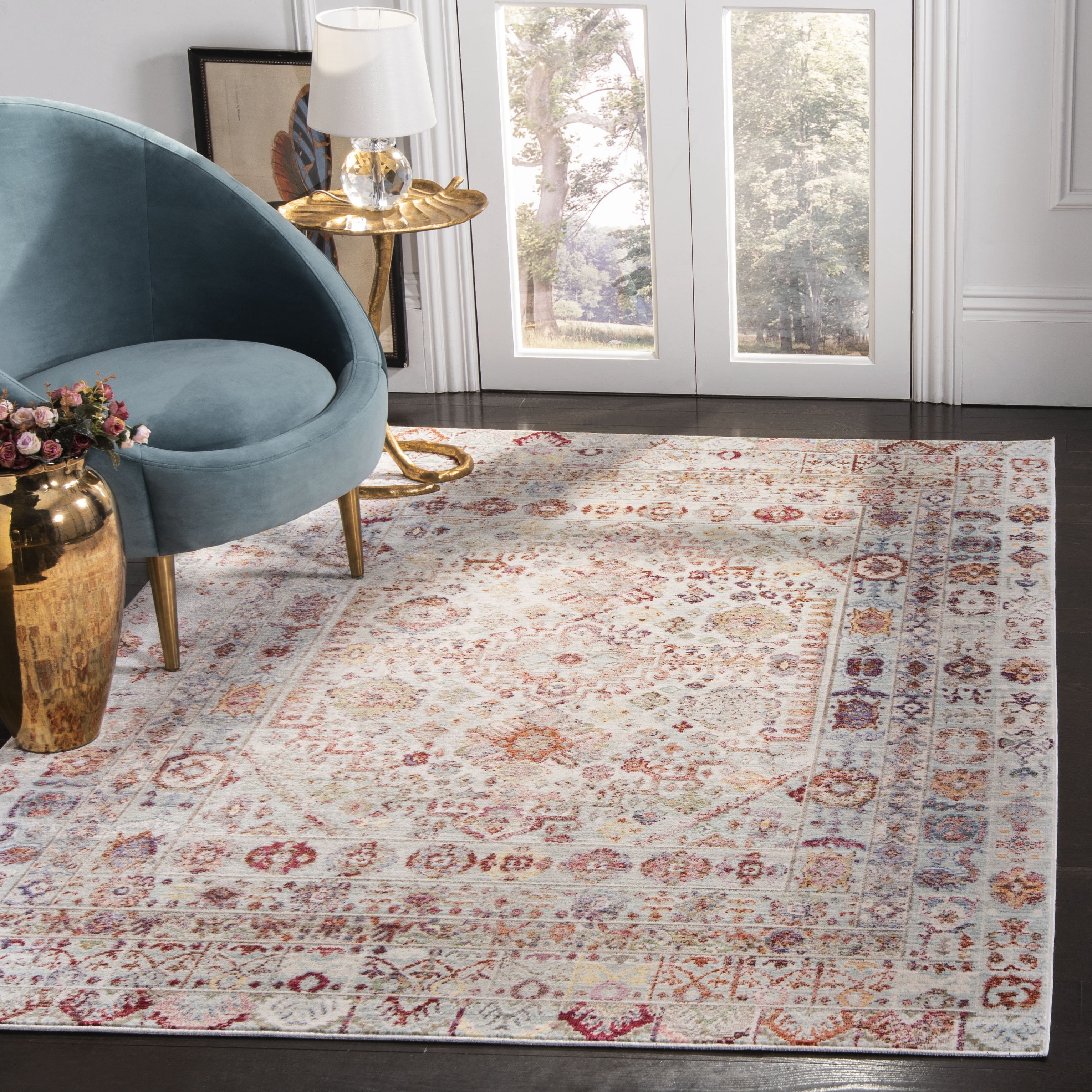 Polyester Barea Rug Example SAFAVIEH Valencia Angelle Distressed Oriental Polyester Area Rug, Blue ...