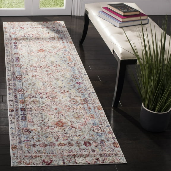 SAFAVIEH Valencia Angelle Distressed Oriental Polyester Runner Rug, Blue/Multi, 2'3" x 8'