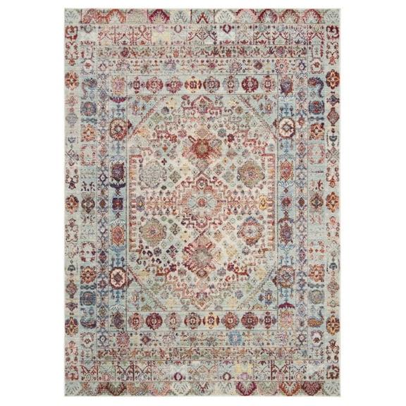 SAFAVIEH Valencia Angelle Oriental Polyester Area Rug, Blue/Multi, 5'1" x 7'6"