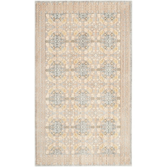 SAFAVIEH Valencia Arielle Border Polyester Area Rug, Light Grey/Multi, 3' x 5'