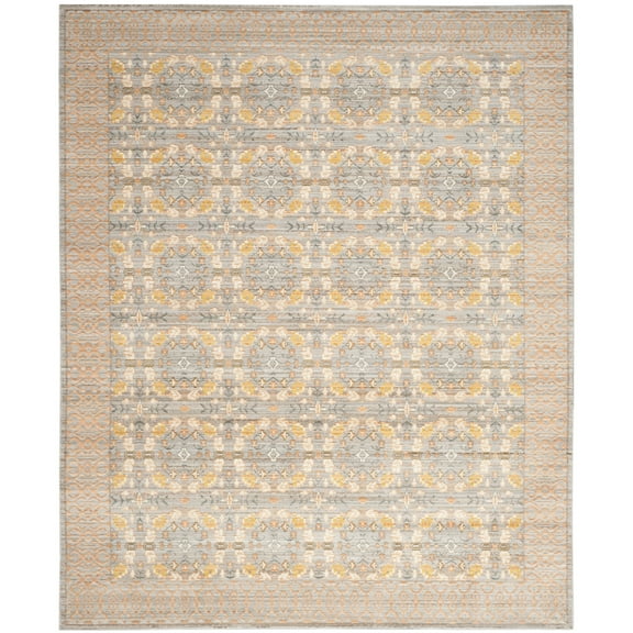 SAFAVIEH Valencia Arielle Border Polyester Area Rug, Light Grey/Multi, 4' x 6'