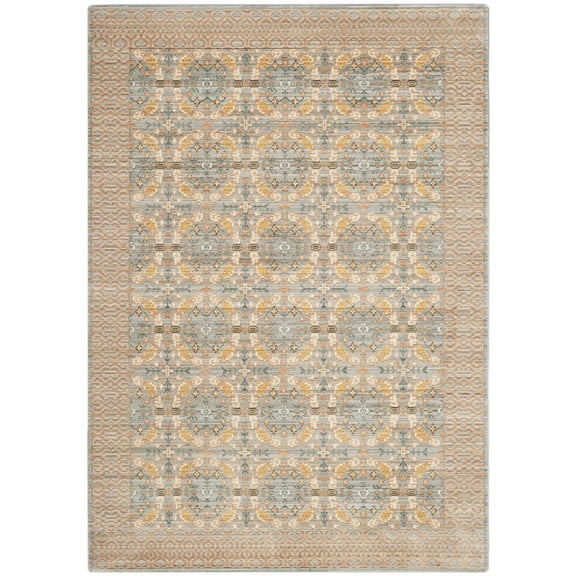 SAFAVIEH Valencia Arielle Border Polyester Area Rug, Light Grey/Multi, 5' x 8'