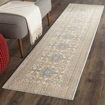 SAFAVIEH Valencia Arielle Border Polyester Runner Rug, Light Grey/Multi, 2'3" x 8'