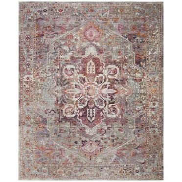 SAFAVIEH Valencia Autumn Distressed Oriental Polyester Area Rug, Ivory/Red, 8' x 10'