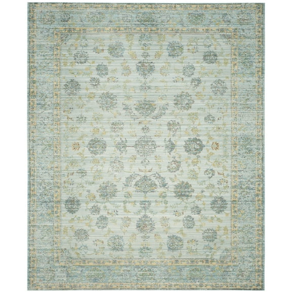 SAFAVIEH Valencia Cionadogh Floral Bordered Polyester Area Rug, Light Blue/Turquoise, 8' x 10'